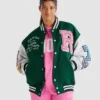 Barbie X Roots Green and White Varsity Jacket