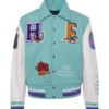 Bel-Air Homme+Femme Leather Sky Blue and White Varsity Jacket