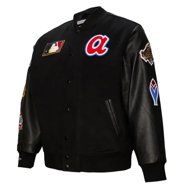 Black Atlanta Braves Blackout Wool Varsity Jacket