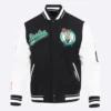 Black Boston Celtics Script Tail Varsity Jacket 1