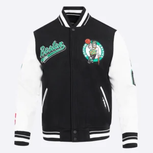 Black Boston Celtics Script Tail Varsity Jacket 1