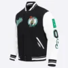 Black Boston Celtics Script Tail Varsity Jacket