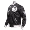 Black Brooklyn Nets Mashup Satin Varsity Jacket 1