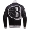Black Brooklyn Nets Mashup Satin Varsity Jacket 3