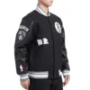 Black Brooklyn Nets Old English Rib Wool Varsity Jacket 2
