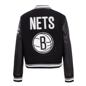Black Brooklyn Nets Retro Classic Wool Varsity Jacket 3