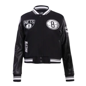 Black Brooklyn Nets Retro Classic Wool Varsity Jacket