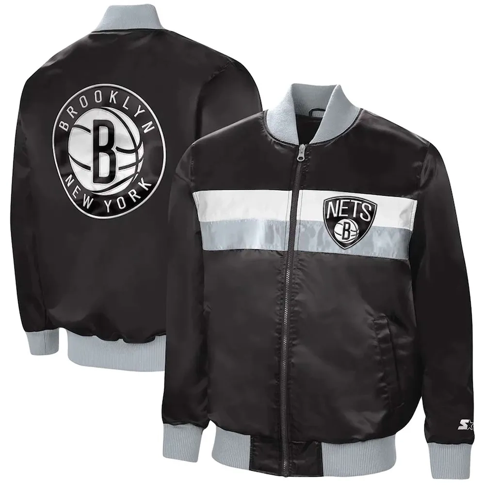 Black Brooklyn Nets The Ambassador Varsity Jacket 3