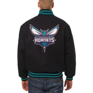 Black Charlotte Hornets One Color Varsity Jacket 1