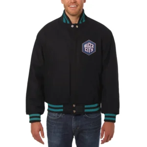 Black Charlotte Hornets One Color Varsity Jacket