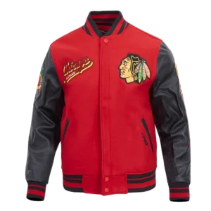 Black Chicago Blackhawks Wool Varsity Jacket