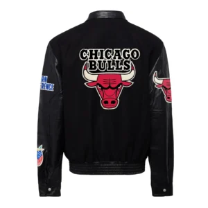 Black Chicago Bulls Black Wool and Leather Jacket 1