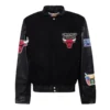 Black Chicago Bulls Black Wool and Leather Jacket