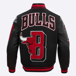 Black Chicago Bulls Mashup Wool Varsity Jacket 3