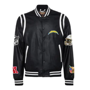 Black Full Leather Los Angeles Chargers Varsity Jacket