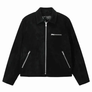 Black Stussy 8 Ball Bing Suede Leather Jacket for Men's