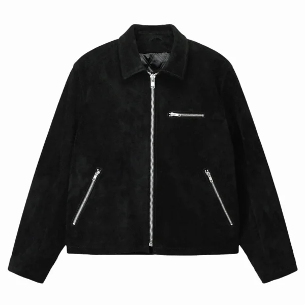 Black Stussy 8 Ball Bing Suede Leather Jacket for Men's