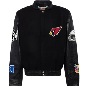 Black Wool and Leather Arizona Cardinals Jeff Hamilton Jacket