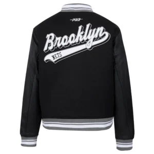 BlackBrooklyn Nets Script Tail Wool Varsity Jacket 3