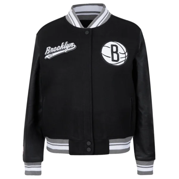 BlackBrooklyn Nets Script Tail Wool Varsity Jacket