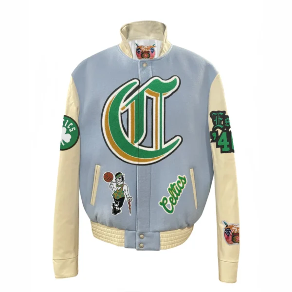 Blue and Cream Boston Celtics Wool and Leather Varsity Jacket