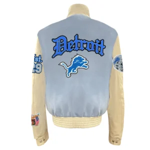 Blue and Cream Detroit Lions Old English Varsity Jacket 1