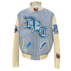 Blue and Cream Detroit Lions Old English Varsity Jacket