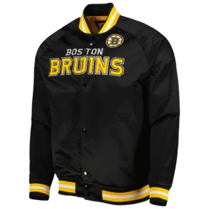 Boston Bruins Full-Snap Satin Varsity Black Jacket