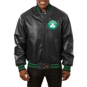 Boston Celtics Black Leather Varsity Jacket