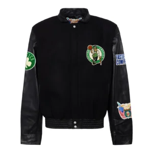 Boston Celtics Black Wool and Leather Jacket