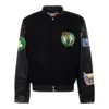 Boston Celtics Black Wool and Leather Varsity Jacket