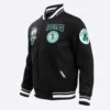 Boston Celtics Crest Emblem Black Wool and Leather Varsity Jacket 1