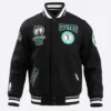 Boston Celtics Crest Emblem Black Wool and Leather Varsity Jacket