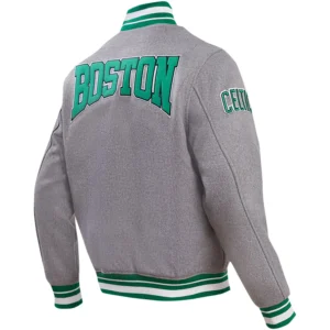 Boston Celtics Crest Grey Varsity Jacket 1
