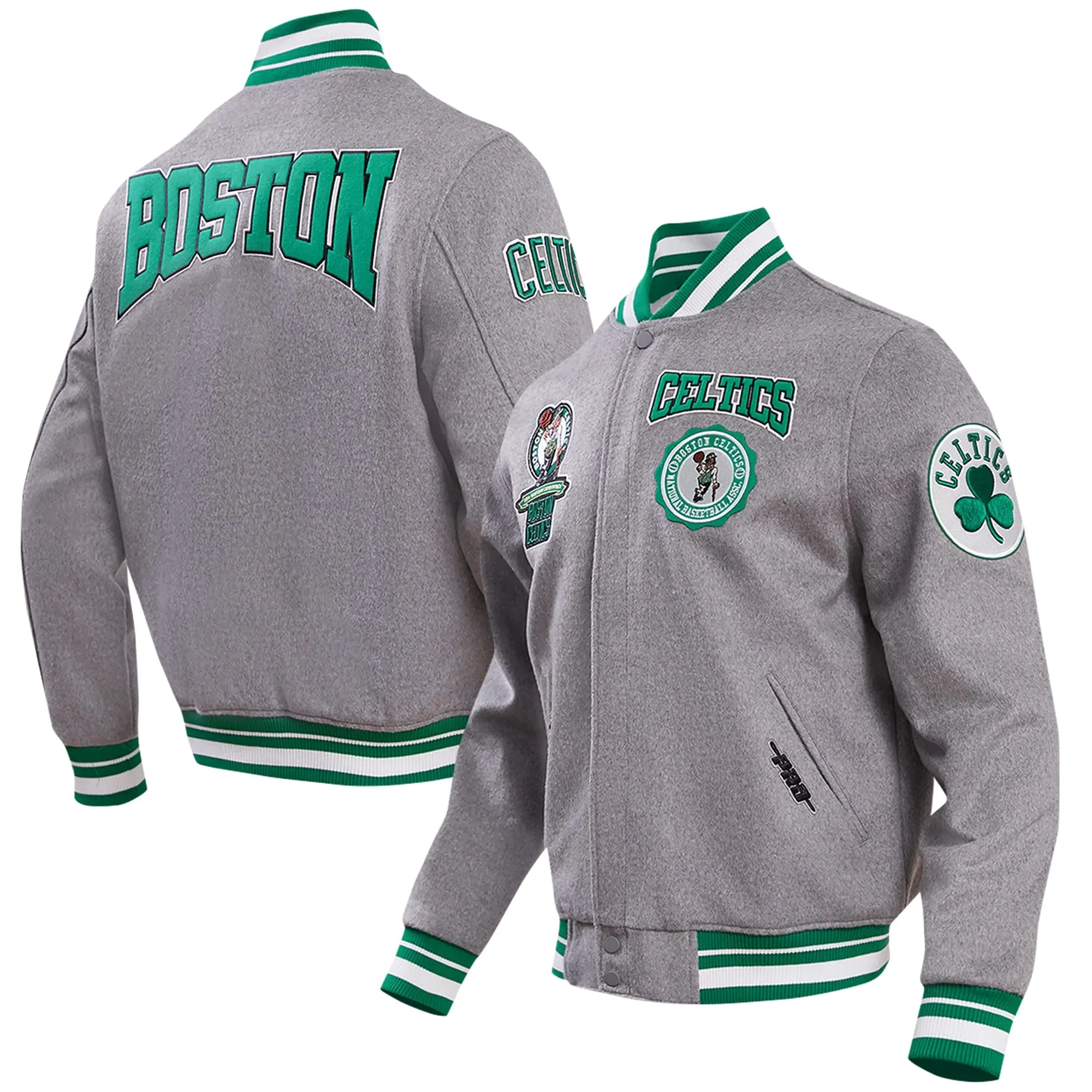 Boston Celtics Crest Grey Varsity Jacket 2