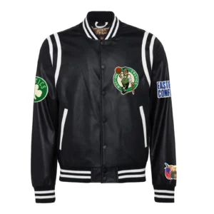 Boston Celtics Leather Varsity Jacket Black