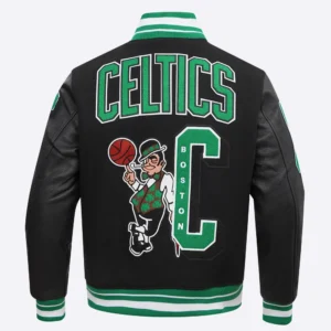 Boston Celtics Mashup Black Wool and Leather Varsity Jacket 3