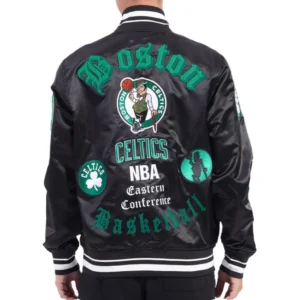 Boston Celtics Old English Rib Black Varsity Jacket 3