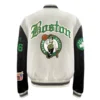 Boston Celtics Old English White Wool and Leather Varsity Jacket 1
