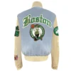 Boston Celtics Old English Wool and Leather Varsity Blue Jacket 1