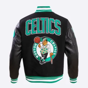 Boston Celtics Retro Classic Black Wool and Leather Varsity Jacket 3
