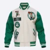 Boston Celtics Retro Classic Cream and Green Wool and Leather Varsity Jacket