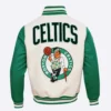 Boston Celtics Retro Classic Cream and Green Wool and Leather Varsity Jacket 3