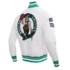 Boston Celtics Retro Classic Men’s Full-Snap Satin White Varsity Jacket 2
