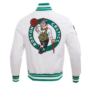 Boston Celtics Retro Classic Men’s Full-Snap Satin White Varsity Jacket 3