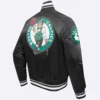 Boston Celtics Script Tail Black Satin Varsity Jacket 2