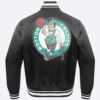 Boston Celtics Script Tail Black Satin Varsity Jacket 3