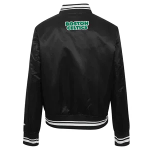 Boston Celtics Script Tail Black Satin Varsity Jacket 3