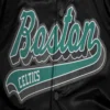 Boston Celtics Script Tail Black Satin Varsity Jacket 7