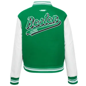 Boston Celtics Script Tail Green and White Wool Varsity Jacket 3